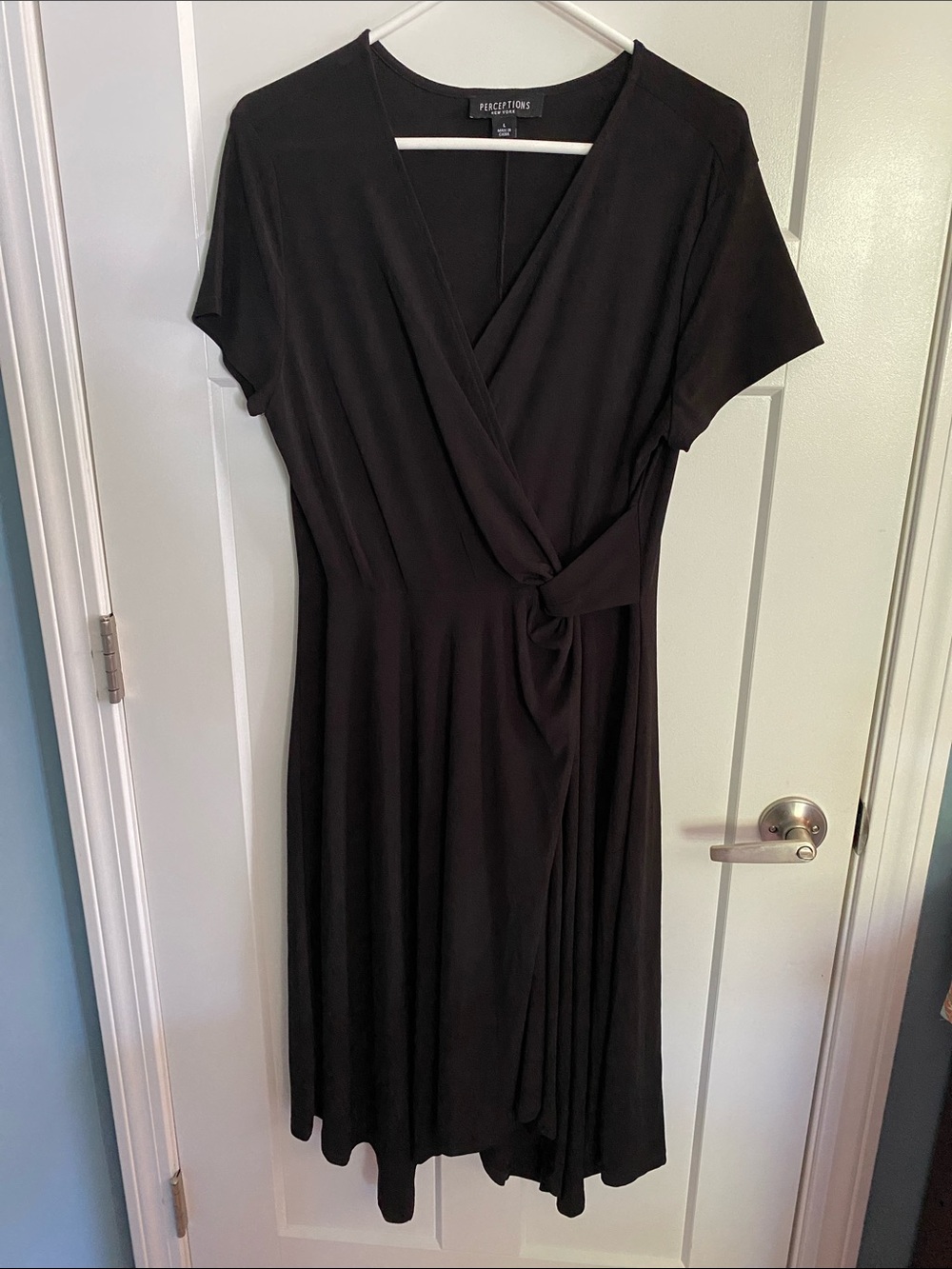 Perceptions Black Midi Wrap Dress with Side Tie